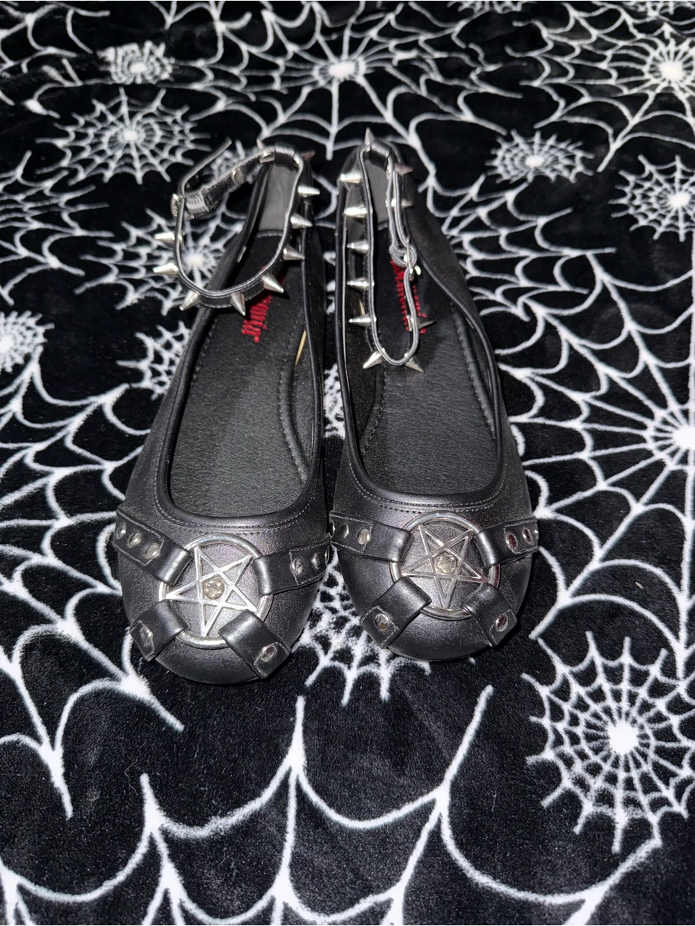 Demonia Black Pentagram Ankle-Strap Flats